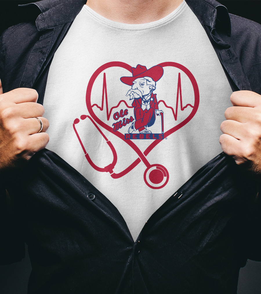 Nurse Love Ole Miss Rebels Heartbeat Stethoscope Mascot T-Shirt
