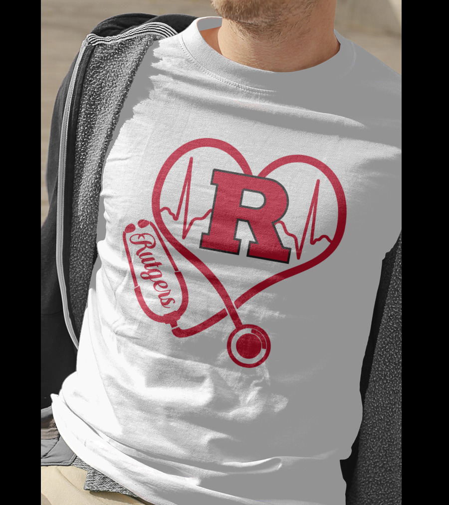 Rutgers Scarlet Knights Nurse Love Stethoscope Heartbeat T-Shirt