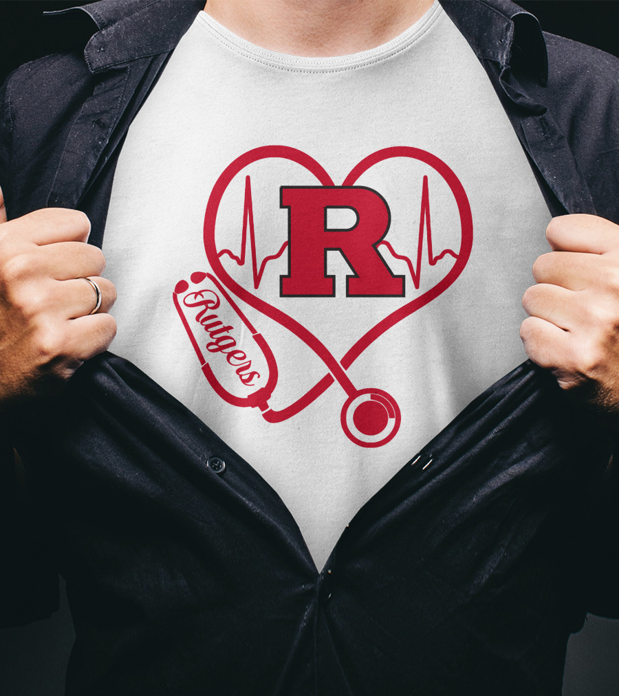 Rutgers Scarlet Knights Nurse Love Stethoscope Heartbeat T-Shirt
