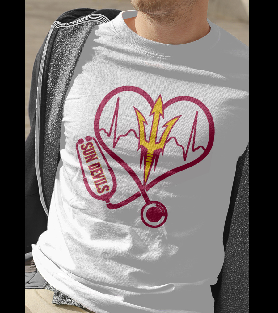 Nurse Love Arizona State Sun Devils Heartbeat Stethoscope T-Shirt