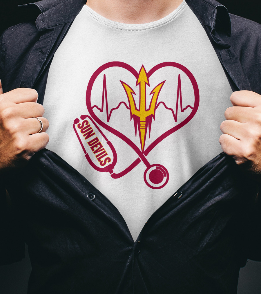 Nurse Love Arizona State Sun Devils Heartbeat Stethoscope T-Shirt