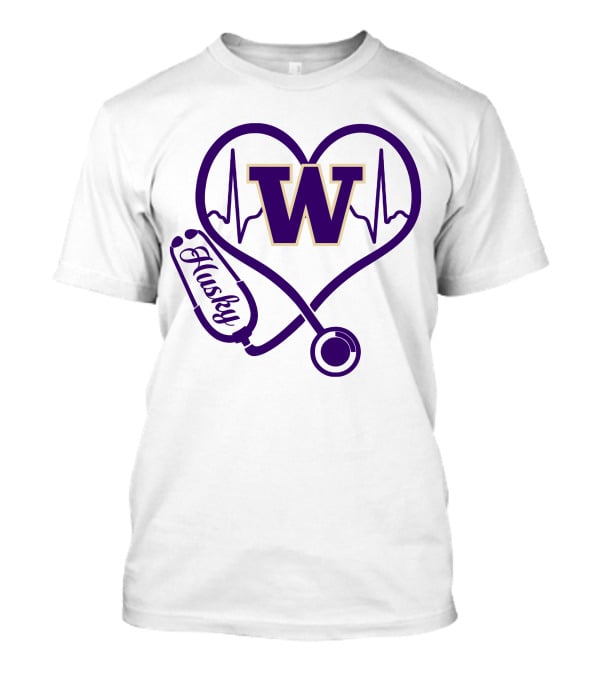 Washington Huskies Nurse Love Stethoscope Heartbeat T-Shirt