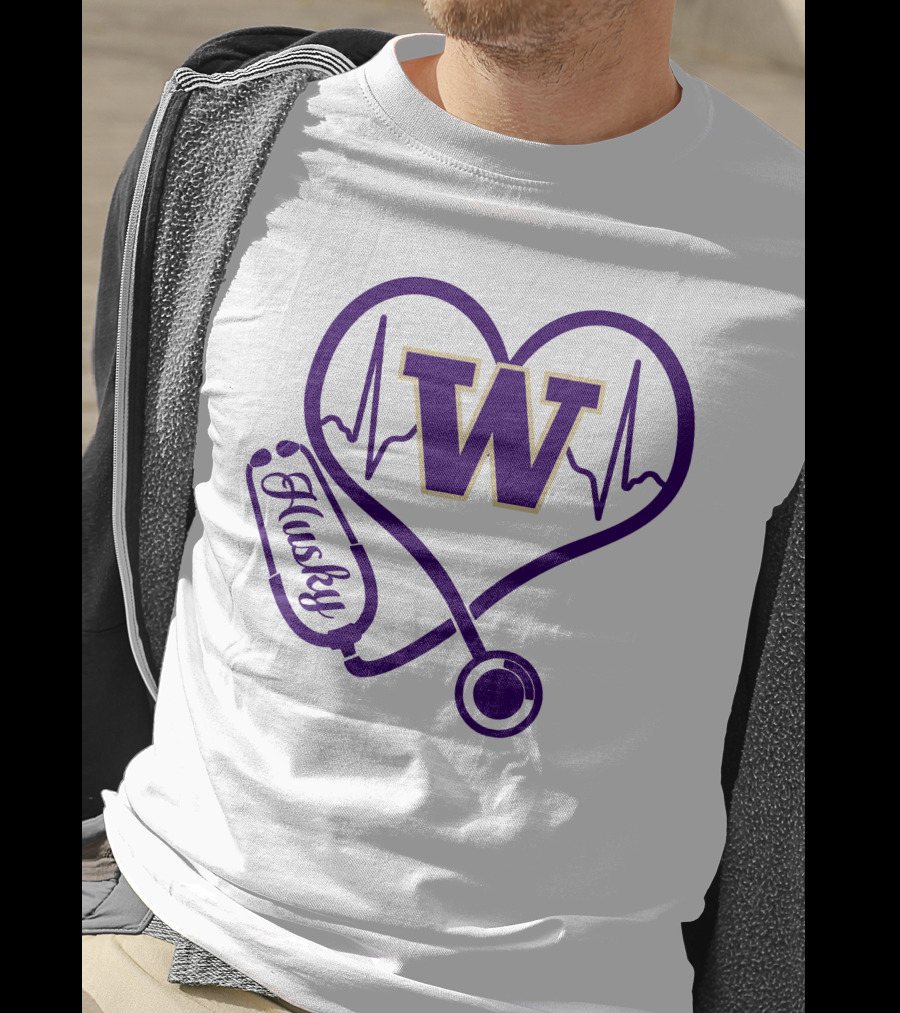 Washington Huskies Nurse Love Stethoscope Heartbeat T-Shirt