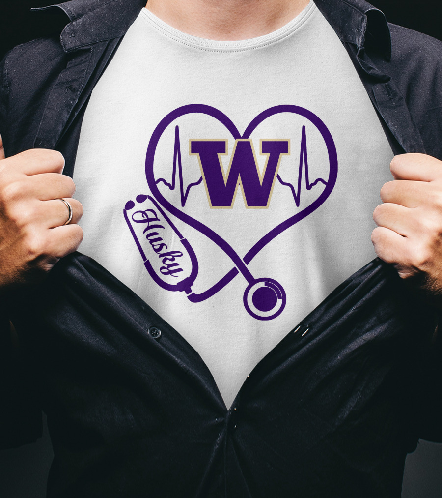Washington Huskies Nurse Love Stethoscope Heartbeat T-Shirt