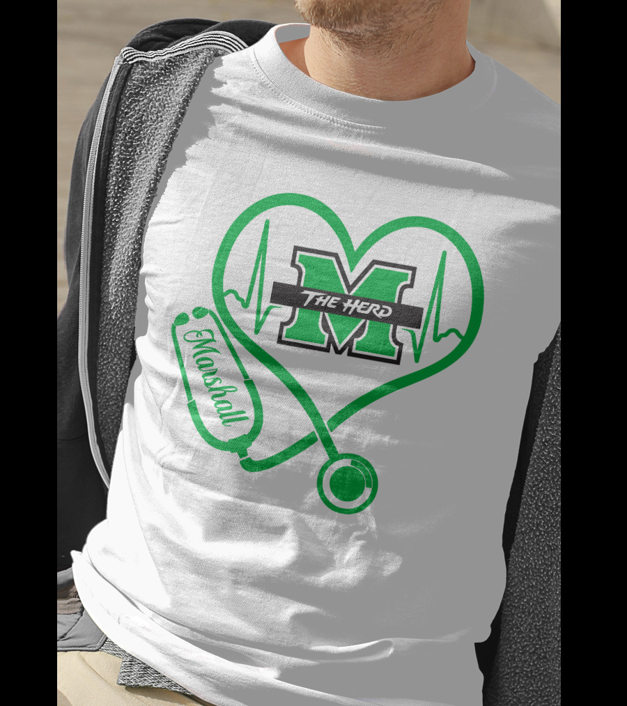 Marshall Thundering Herd Nurse Love Heartbeat Stethoscope T-Shirt