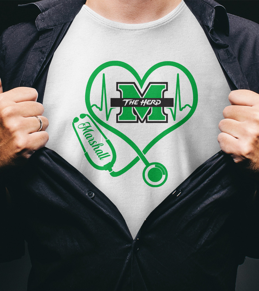 Marshall Thundering Herd Nurse Love Heartbeat Stethoscope T-Shirt