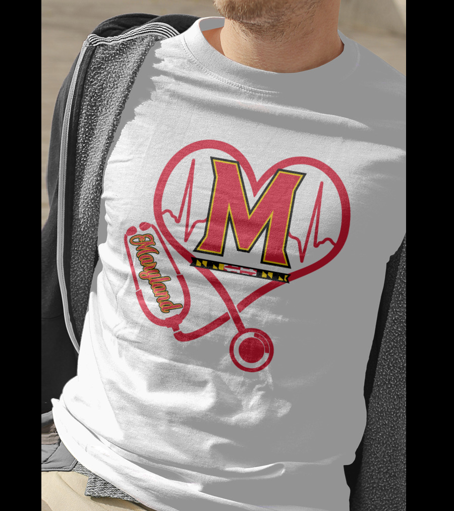 Nurse Love Maryland Terps Heartbeat Stethoscope T-Shirt