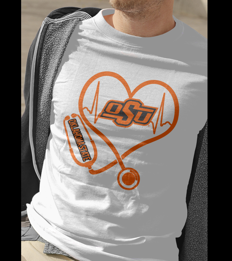Oklahoma State Cowboys Nurse Love Heart Stethoscope T-Shirt