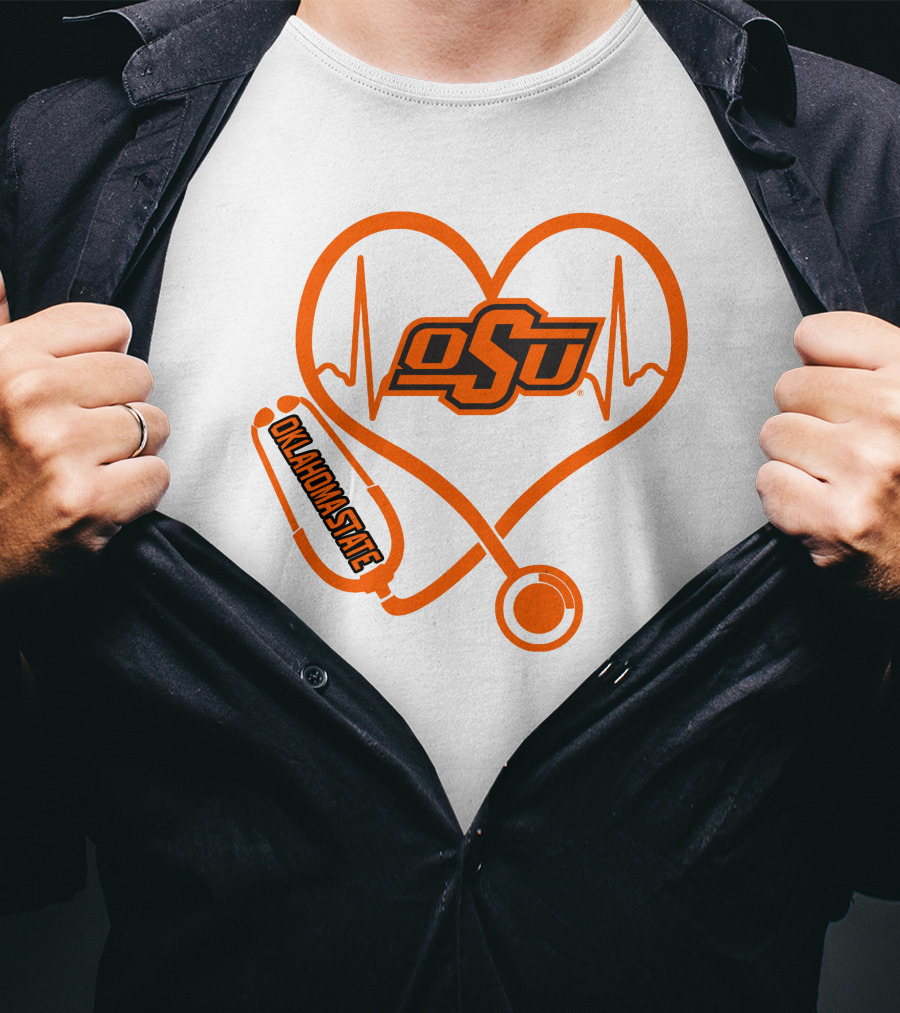 Oklahoma State Cowboys Nurse Love Heart Stethoscope T-Shirt