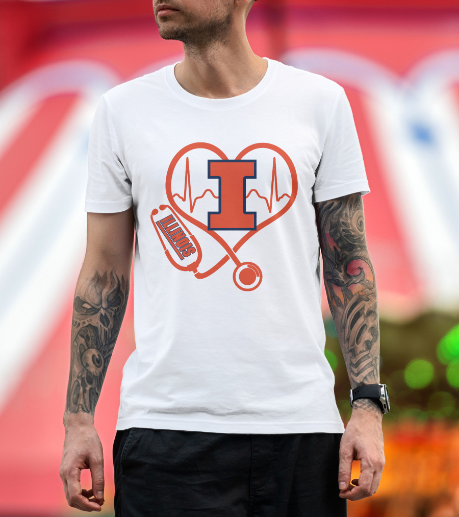 Illinois Fighting Illini Nurse Love Heartbeat Stethoscope T-Shirt
