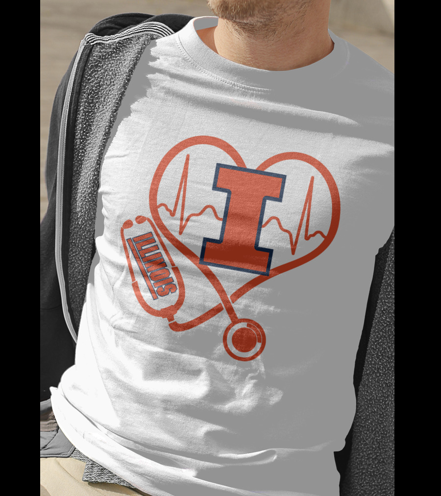 Illinois Fighting Illini Nurse Love Heartbeat Stethoscope T-Shirt