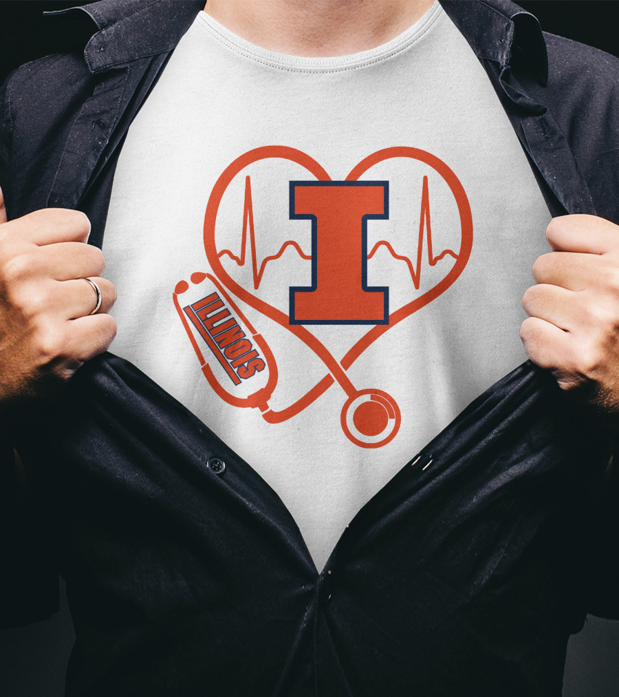 Illinois Fighting Illini Nurse Love Heartbeat Stethoscope T-Shirt