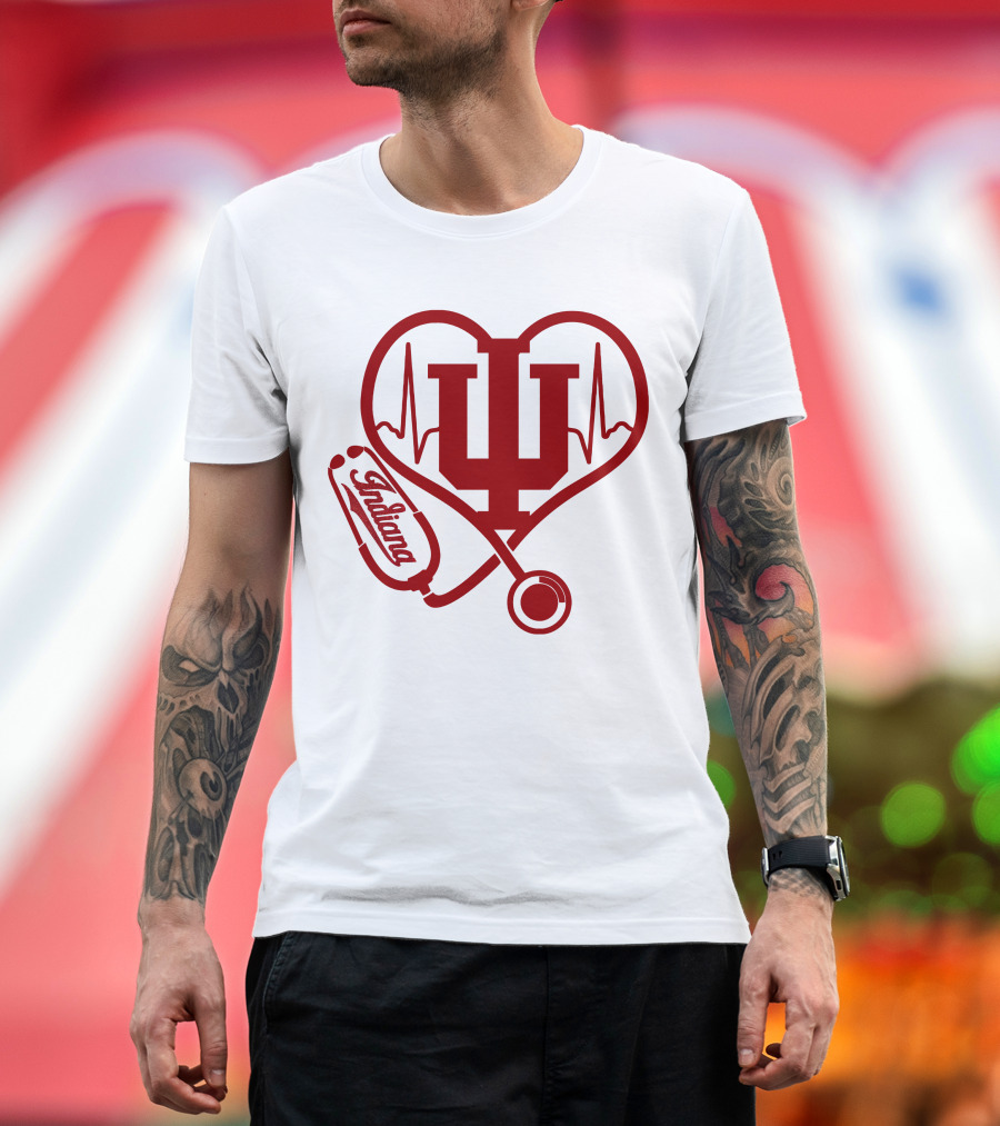 Indiana University Nurse Love Hoosiers Stethoscope Heartbeat T-Shirt