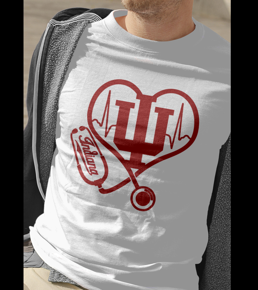 Indiana University Nurse Love Hoosiers Stethoscope Heartbeat T-Shirt