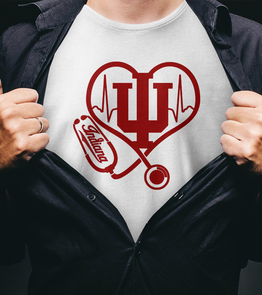 Indiana University Nurse Love Hoosiers Stethoscope Heartbeat T-Shirt