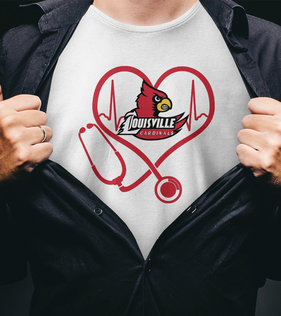 Nurse Love Louisville Cardinals Heartbeat Stethoscope T-Shirt
