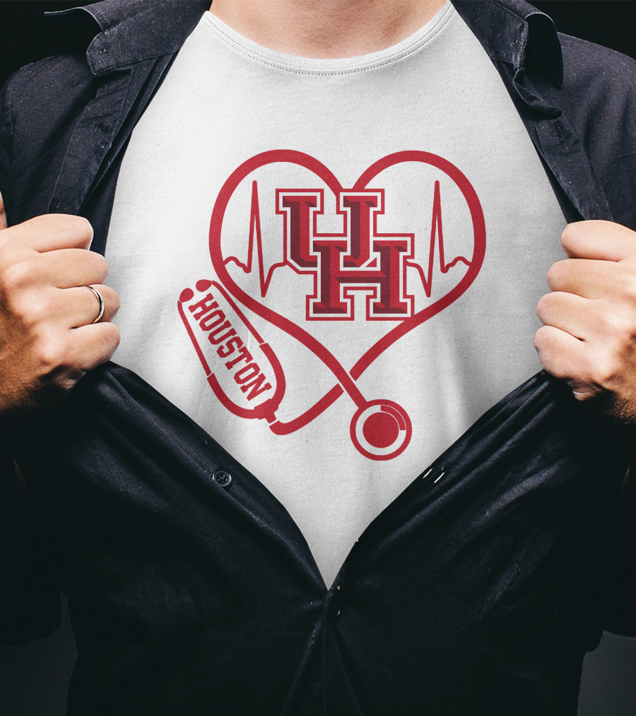 Houston Cougars Nurse Heartbeat Stethoscope Uh T-Shirt
