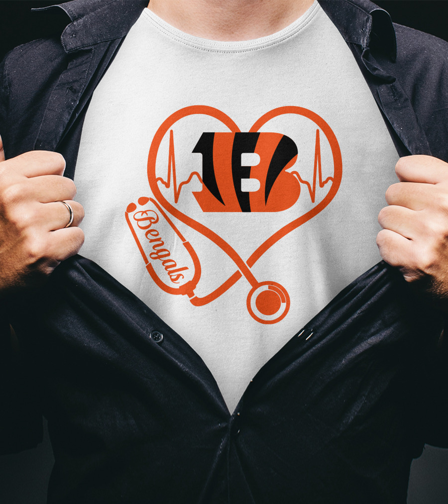 Nurse Heart Cincinnati Bengals Stethoscope Love 13 T-Shirt