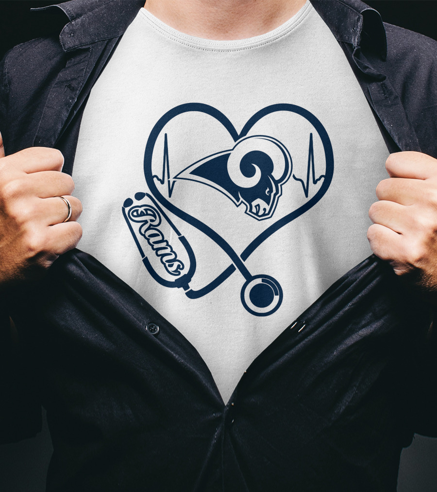 Los Angeles Rams Nurse Love Stethoscope Heartbeat T-Shirt