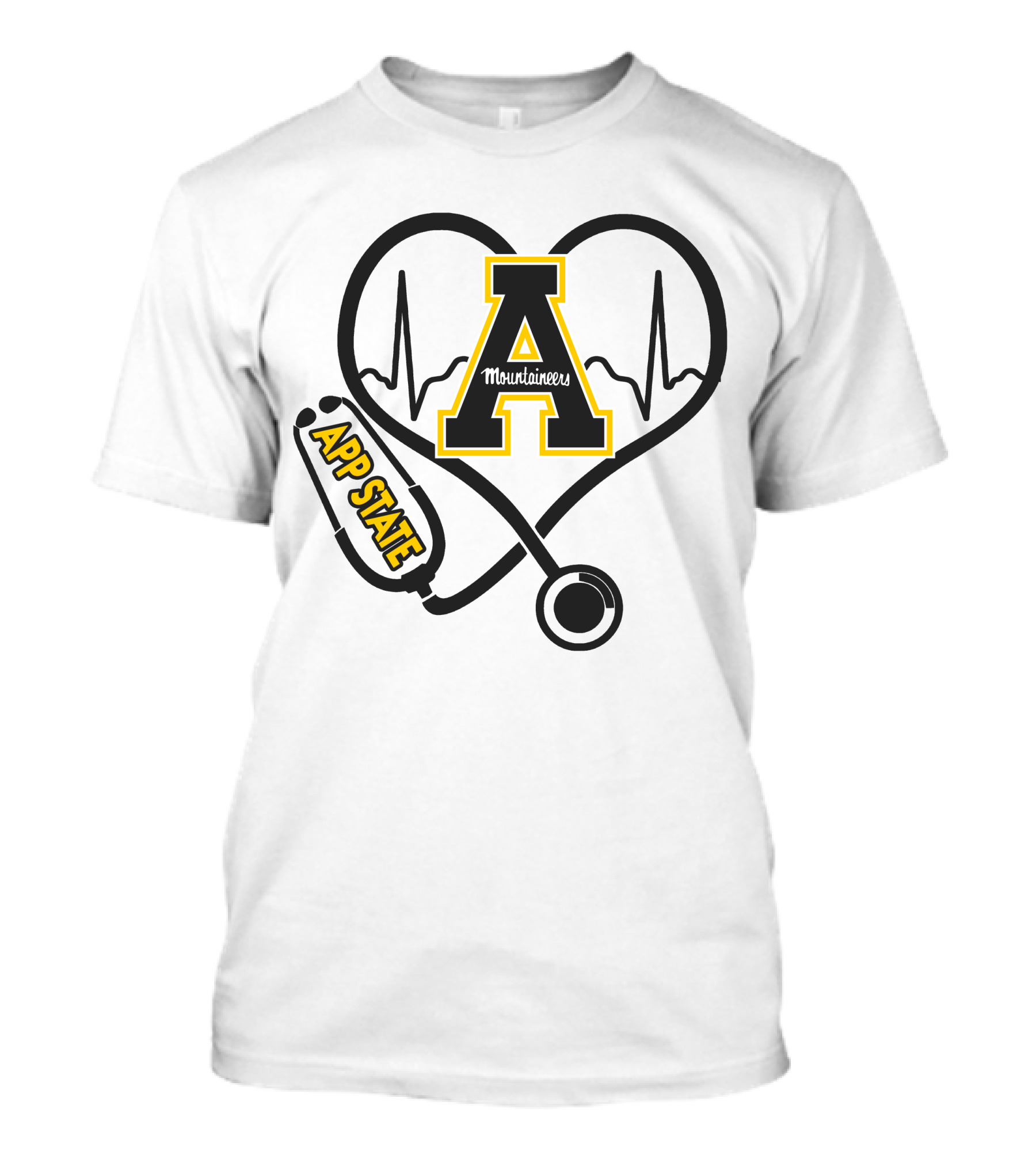 Nurse Heartbeat Love App State Mountaineers A Logo Stethoscope T-Shirt