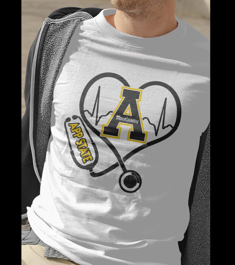 Nurse Heartbeat Love App State Mountaineers A Logo Stethoscope T-Shirt