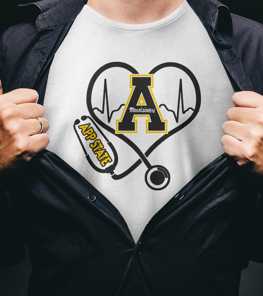 Nurse Heartbeat Love App State Mountaineers A Logo Stethoscope T-Shirt