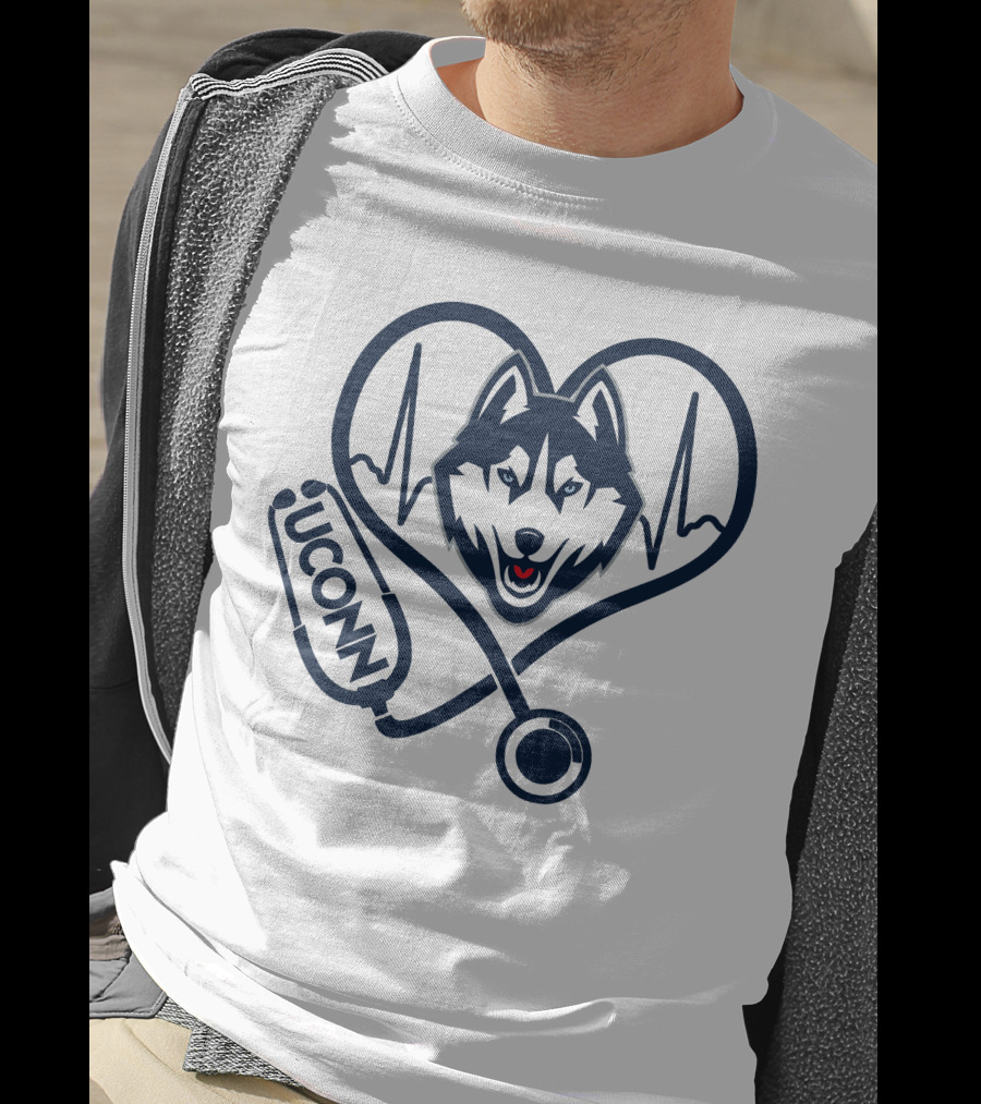 UConn Huskies Nurse Heartbeat Stethoscope T-Shirt
