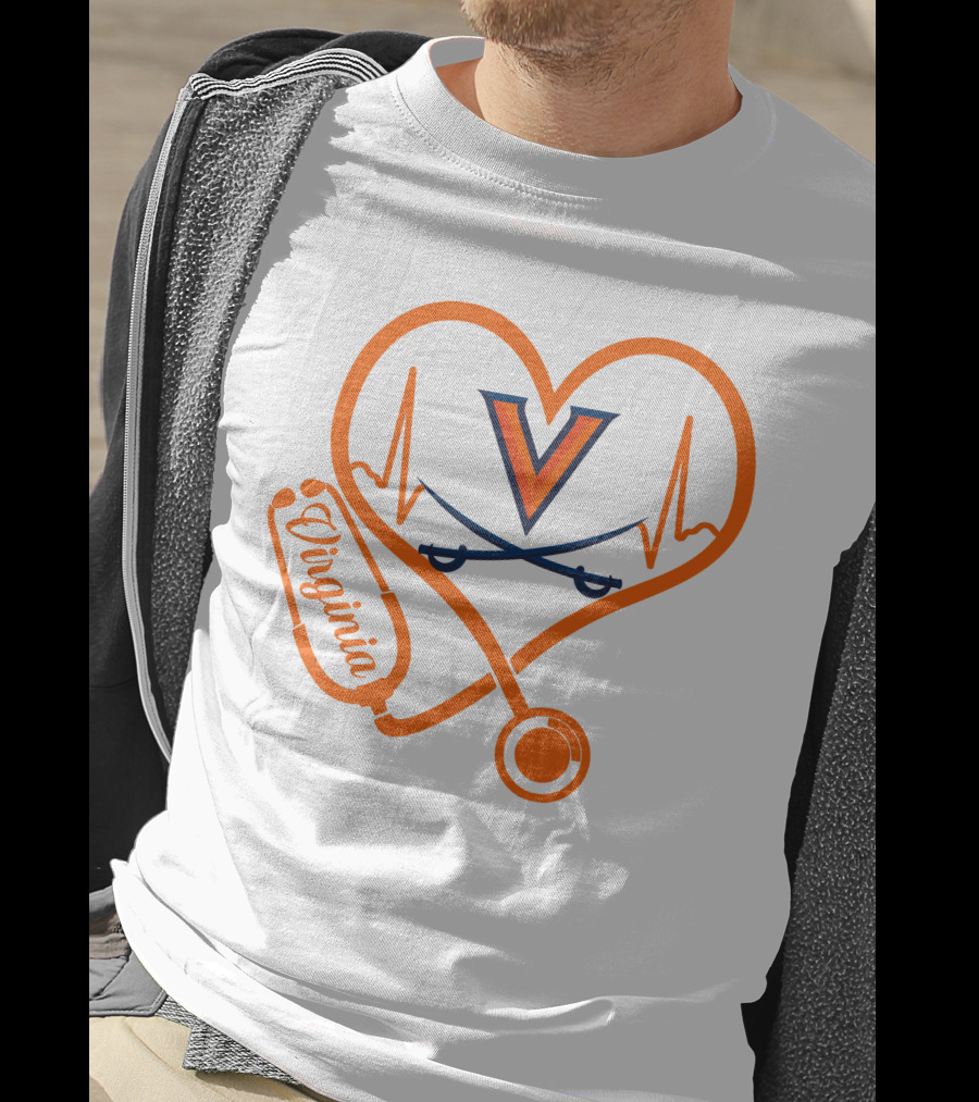 Nurse Love Virginia Cavaliers Stethoscope Heart T-Shirt