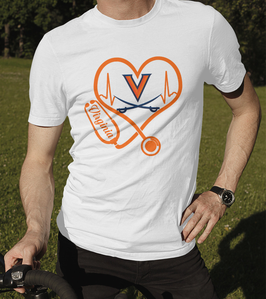 Nurse Love Virginia Cavaliers Stethoscope Heart T-Shirt