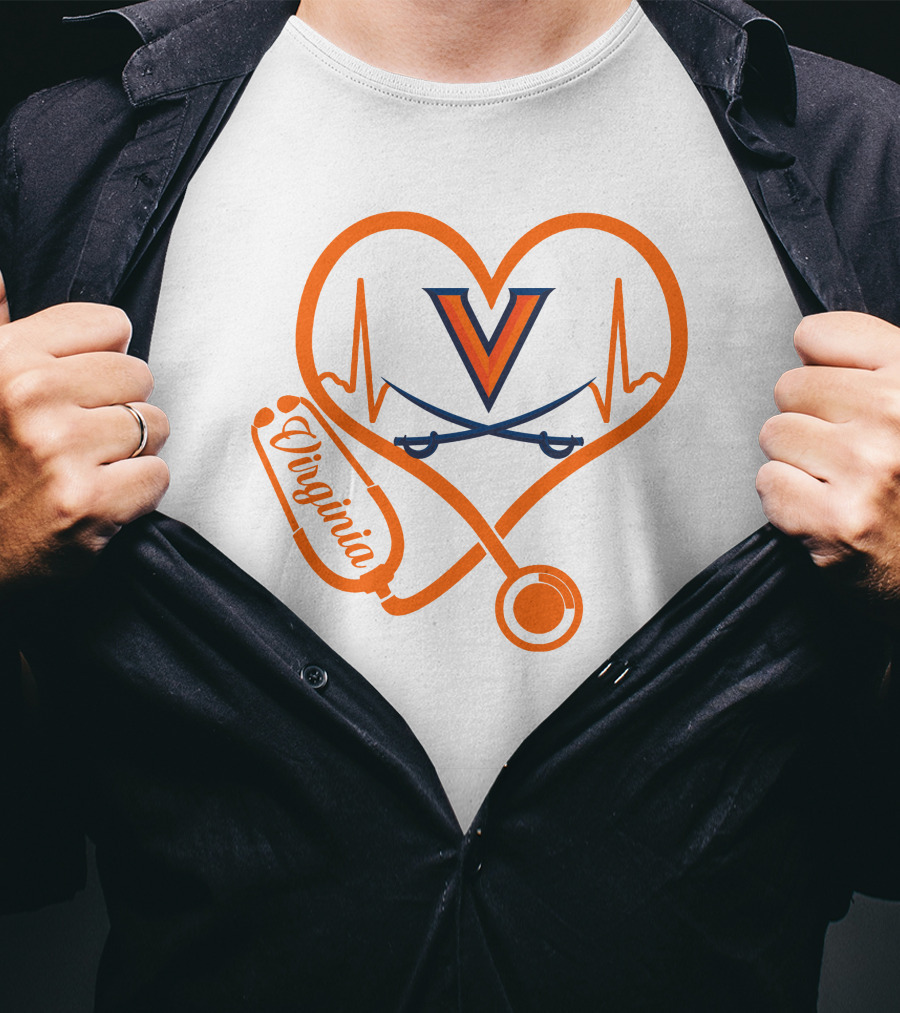 Nurse Love Virginia Cavaliers Stethoscope Heart T-Shirt