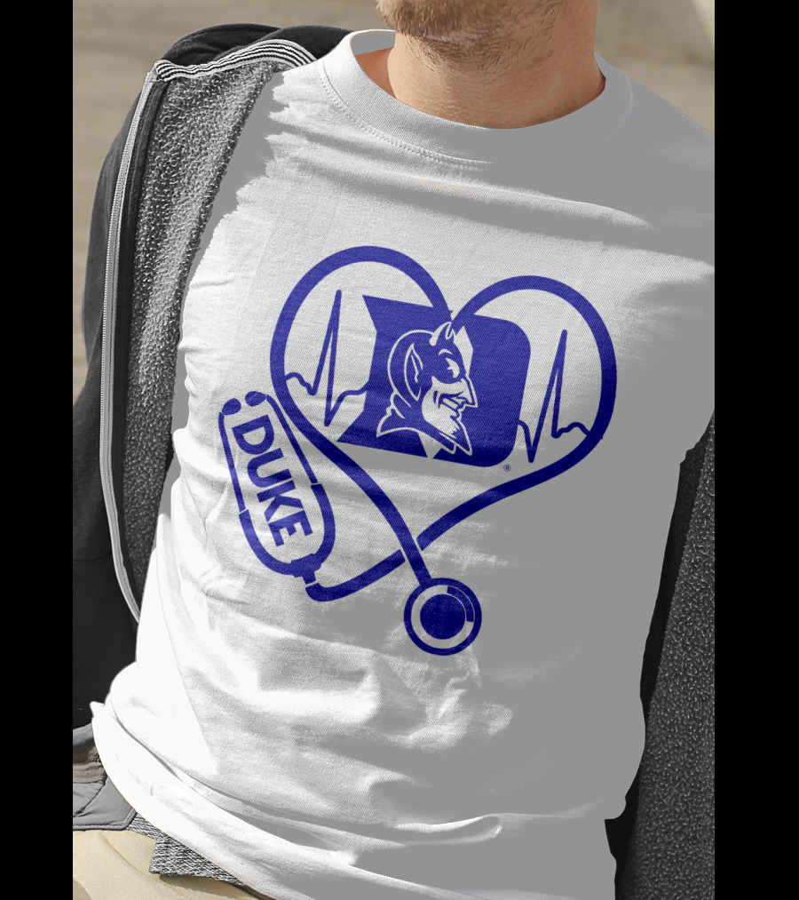 Duke Blue Devils Nurse Love Heartbeat Stethoscope T-Shirt
