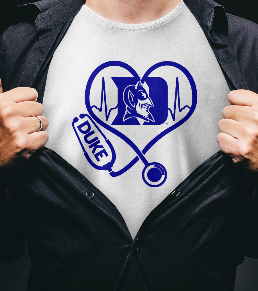 Duke Blue Devils Nurse Love Heartbeat Stethoscope T-Shirt