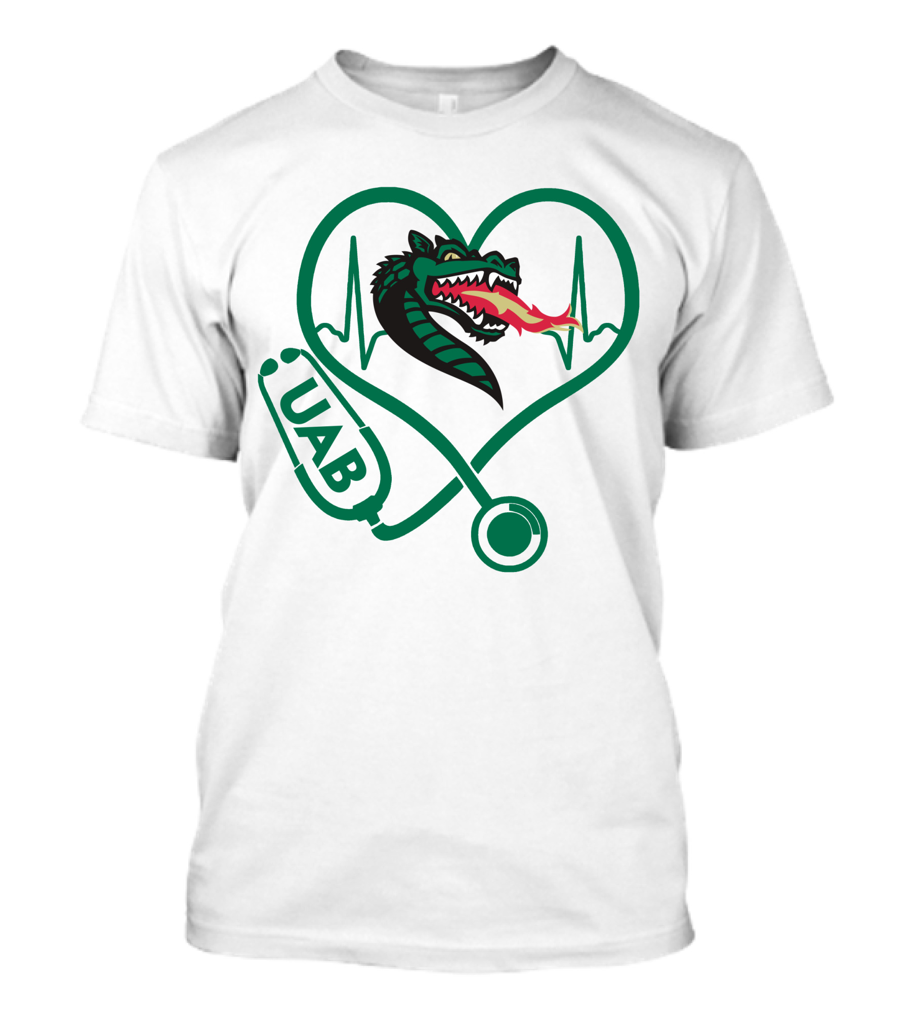 Nurse Love UAB Blazers Heart Stethoscope Dragon T-Shirt