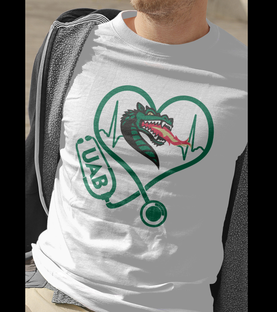 Nurse Love UAB Blazers Heart Stethoscope Dragon T-Shirt