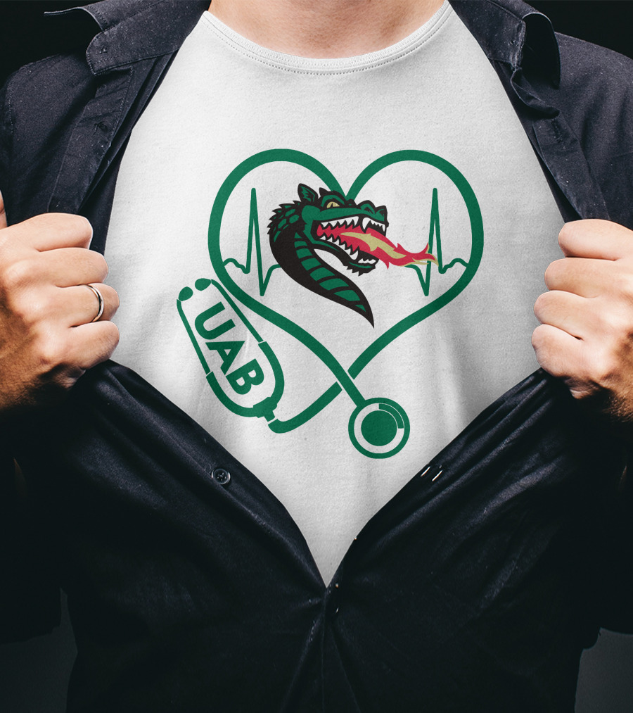 Nurse Love UAB Blazers Heart Stethoscope Dragon T-Shirt