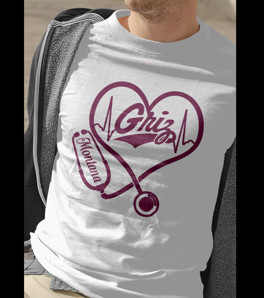 Griz Heartbeat Stethoscope Montana Nurse T-Shirt