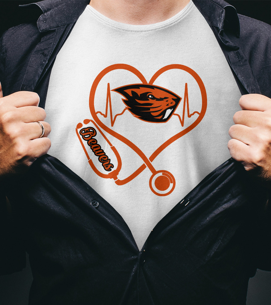 Beavers Nurse Love Oregon State Heartbeat T-Shirt