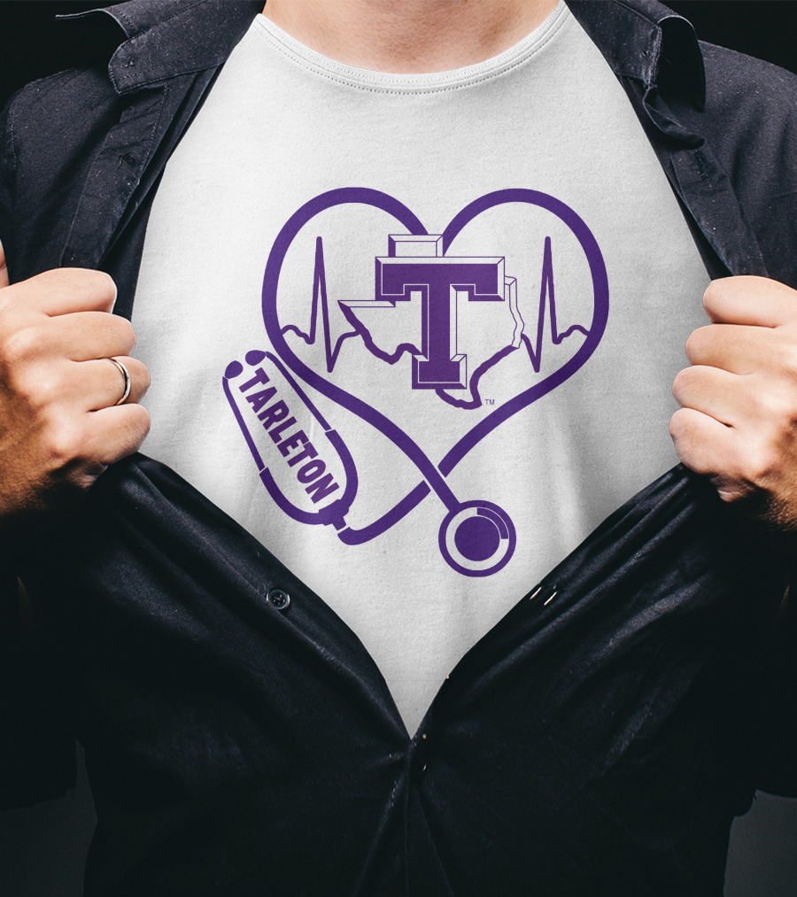 Tarleton State Stethoscope Heartbeat Nurse Love Texas Map T-Shirt