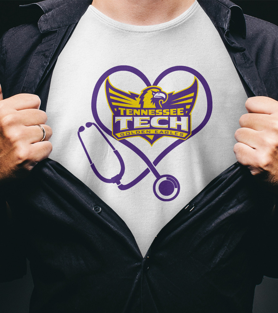 Nurse Love Tennessee Tech Golden Eagles Heart Stethoscope T-Shirt
