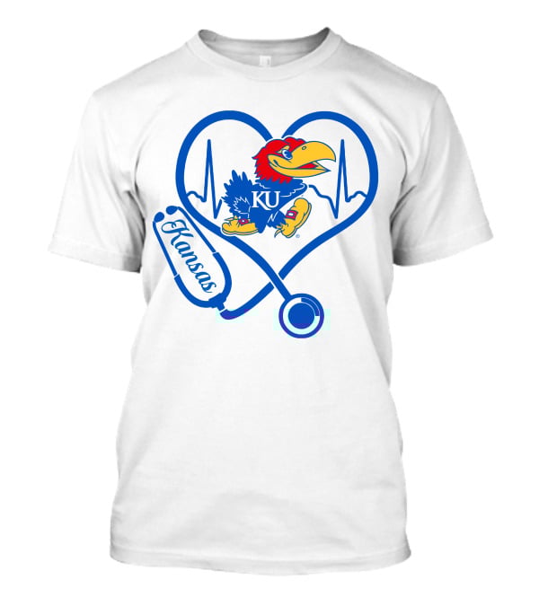 Nurse Love Kansas Jayhawks Heartbeat Stethoscope KU T-Shirt