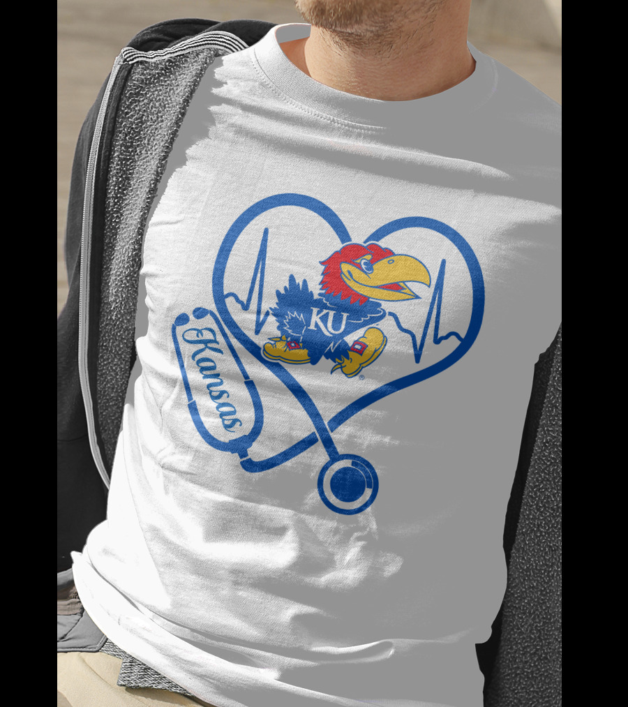 Nurse Love Kansas Jayhawks Heartbeat Stethoscope KU T-Shirt