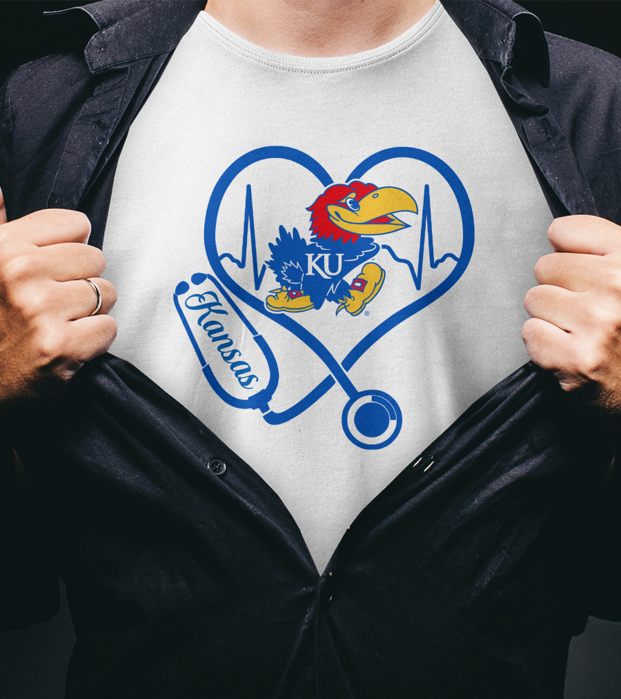 Nurse Love Kansas Jayhawks Heartbeat Stethoscope KU T-Shirt