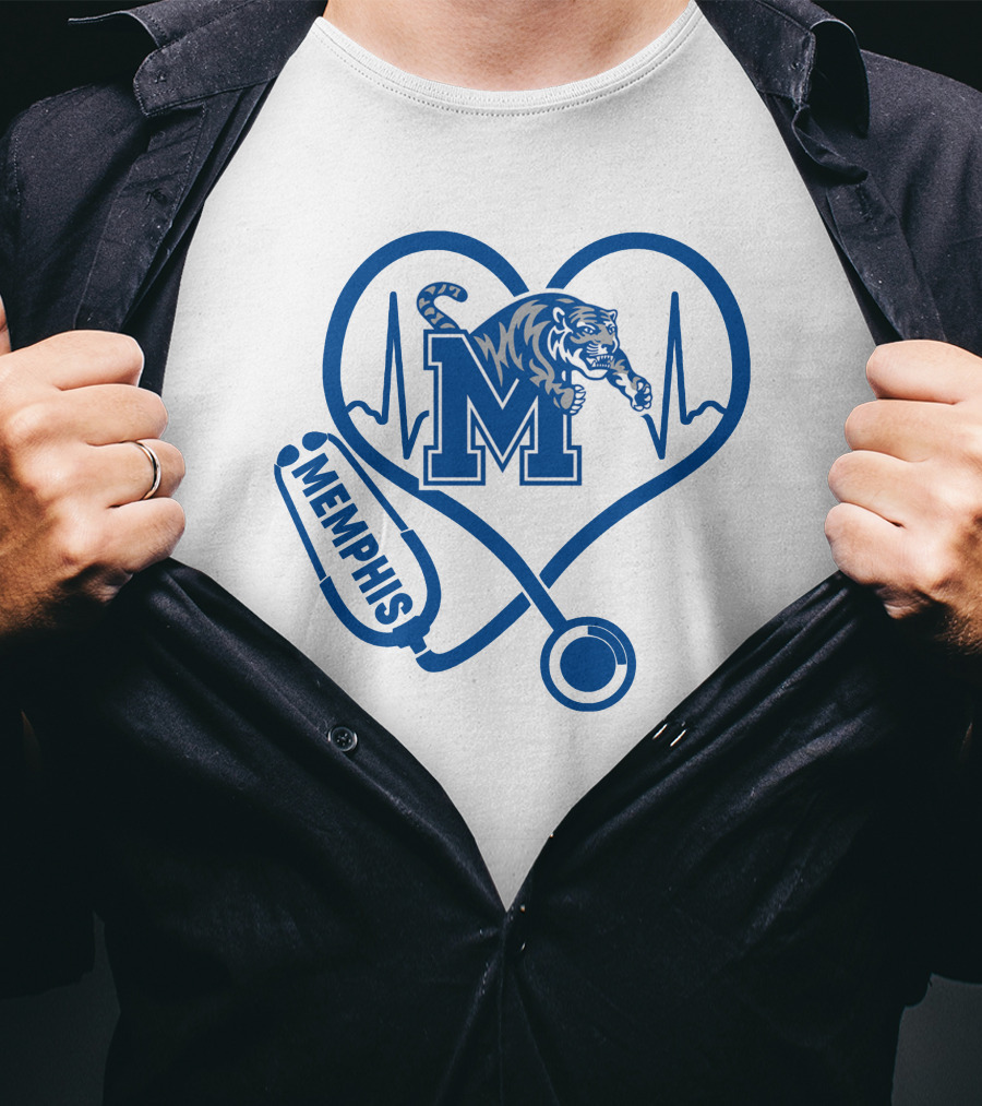 Memphis Tigers Nurse Heartbeat Stethoscope T-Shirt