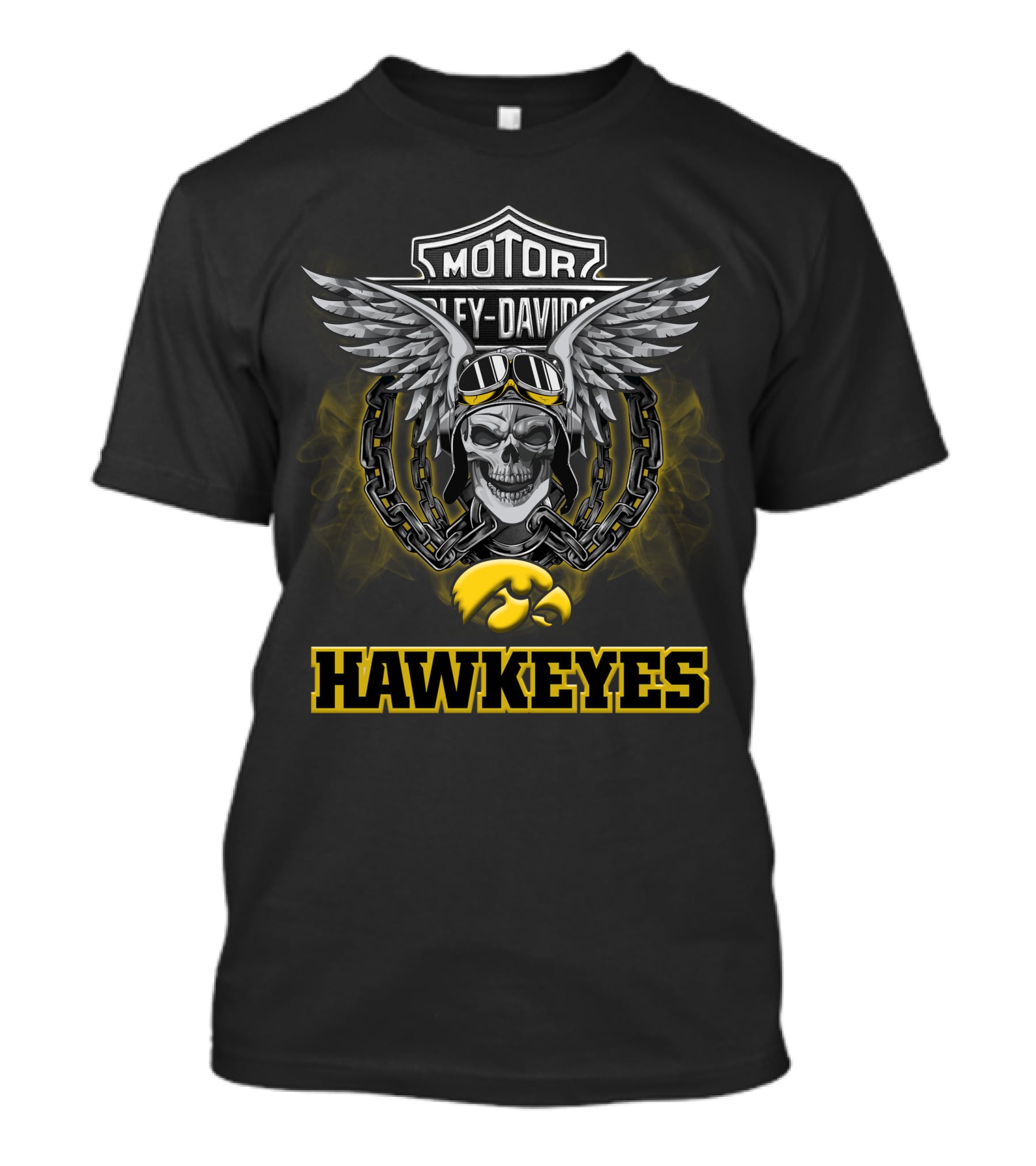 Harley Davidson Iowa Hawkeyes Skull Chain Winged T-Shirt