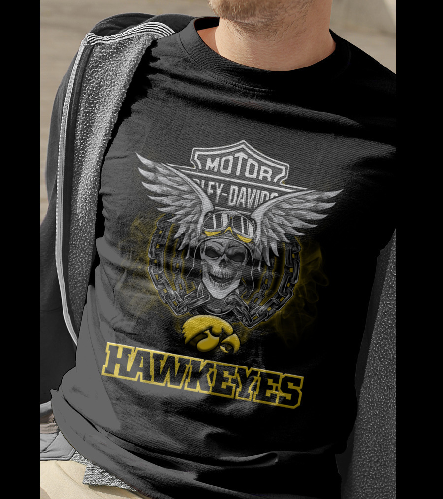 Harley Davidson Iowa Hawkeyes Skull Chain Winged T-Shirt