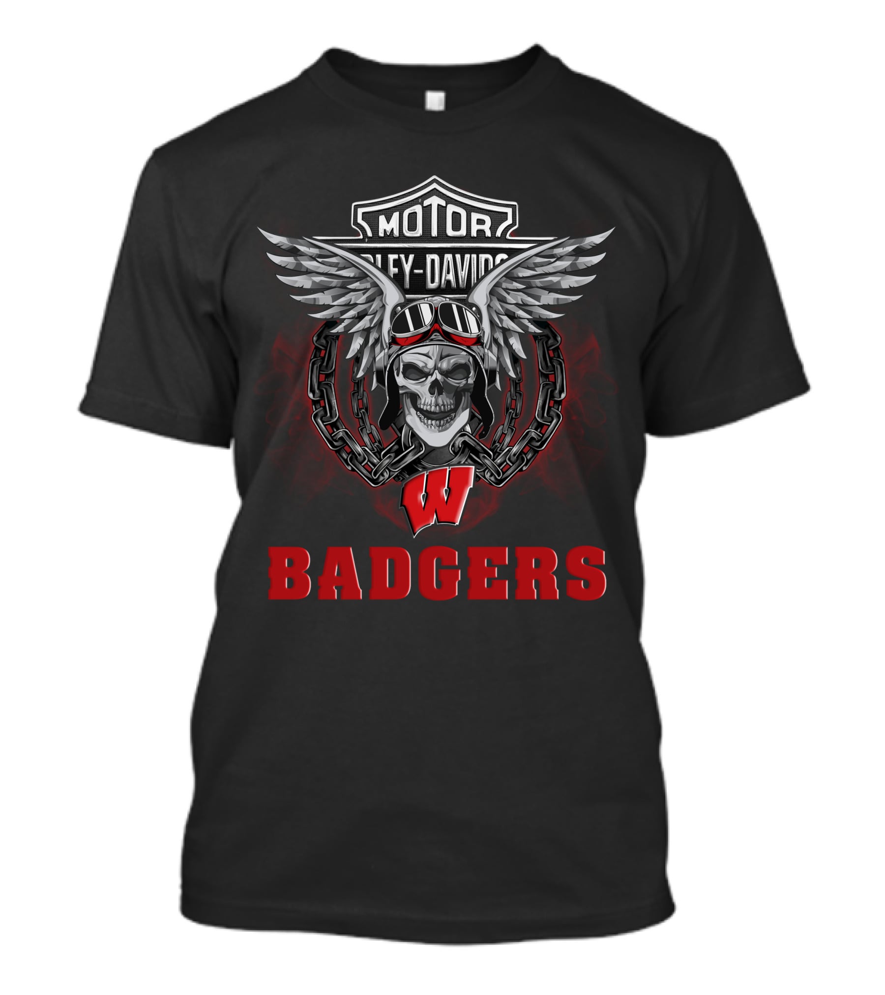 Harley Davidson Motor Skull Wing Wisconsin Badgers T-Shirt