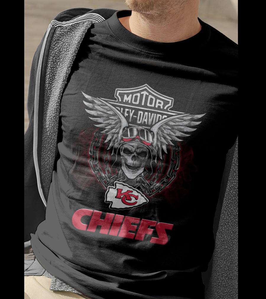 Harley Davidson Motorcycle Chiefs Skull Wings Nfl Kansas City Chiefs T-Shirt