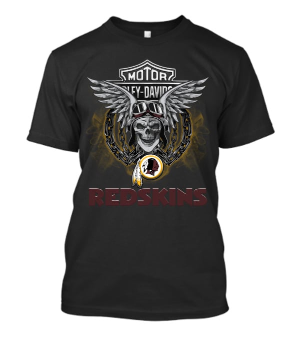 Harley Davidson Motorcycles Redskins Skull Wings Chains Helmet Logo Nfl Football Biker T-Shirt