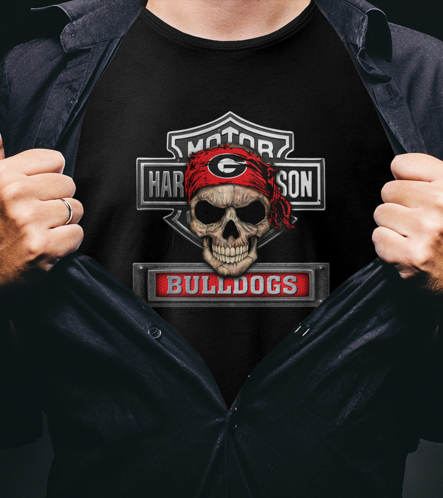 Harley Davidson Motorcycle Skull Georgia Bulldogs Biker T-Shirt
