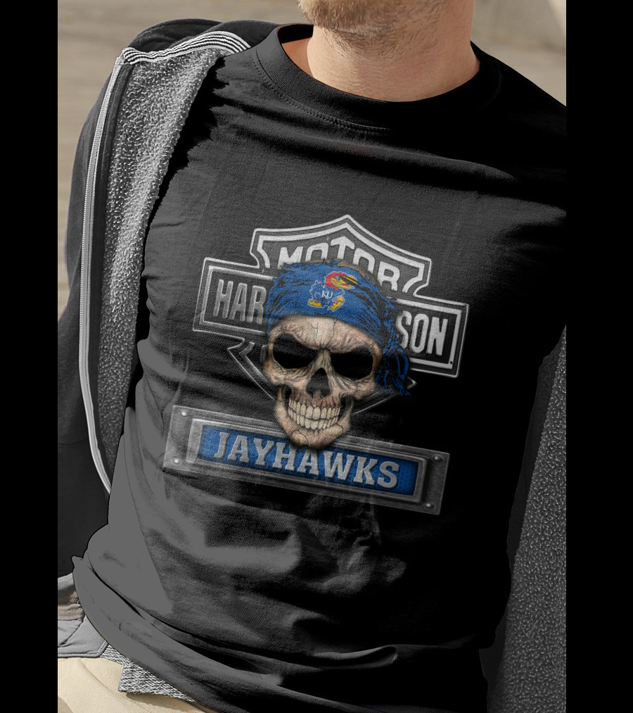 Harley Davidson Motorcycle Kansas Jayhawks Skull Bandana T-Shirt